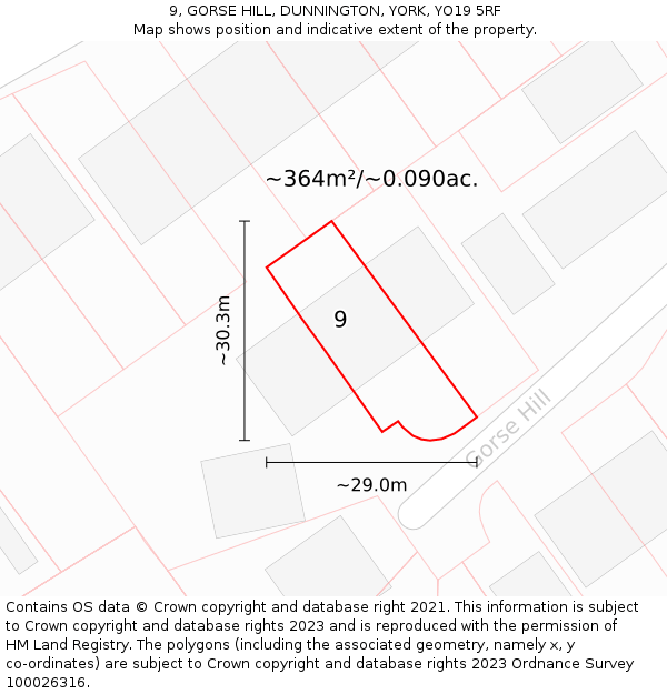 9, GORSE HILL, DUNNINGTON, YORK, YO19 5RF: Plot and title map