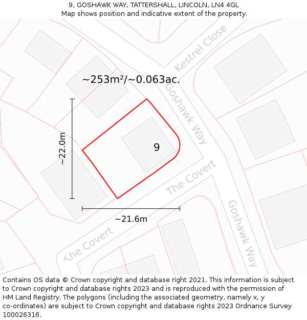 9, GOSHAWK WAY, TATTERSHALL, LINCOLN, LN4 4GL: Plot and title map