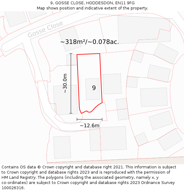 9, GOSSE CLOSE, HODDESDON, EN11 9FG: Plot and title map