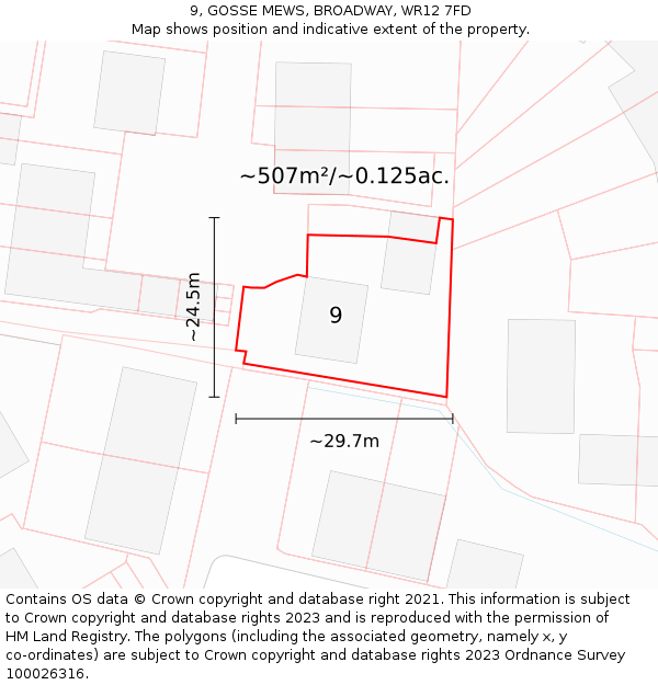 9, GOSSE MEWS, BROADWAY, WR12 7FD: Plot and title map