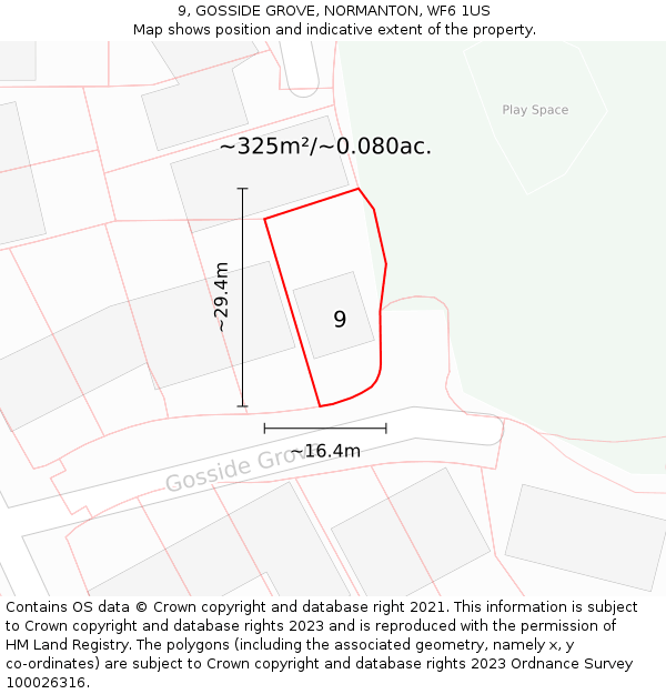 9, GOSSIDE GROVE, NORMANTON, WF6 1US: Plot and title map
