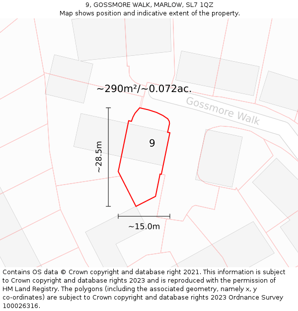 9, GOSSMORE WALK, MARLOW, SL7 1QZ: Plot and title map