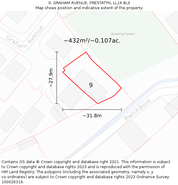 9, GRAHAM AVENUE, PRESTATYN, LL19 8LS: Plot and title map