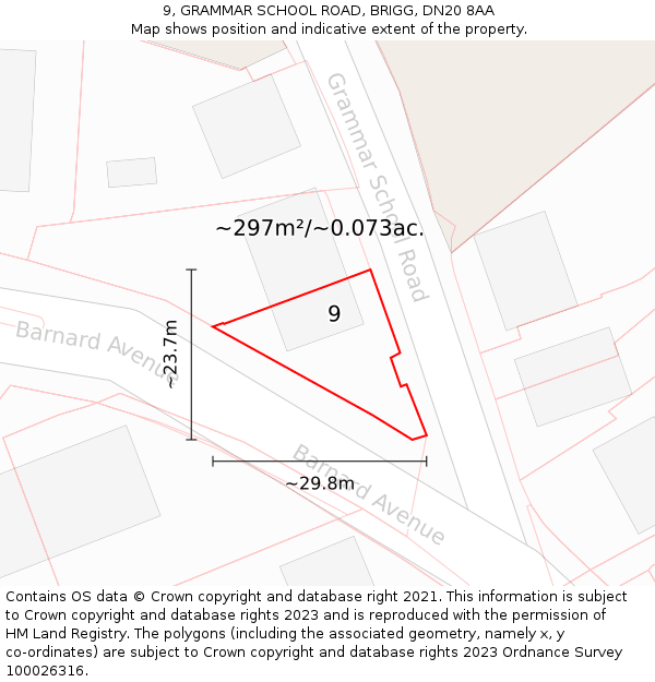 9, GRAMMAR SCHOOL ROAD, BRIGG, DN20 8AA: Plot and title map