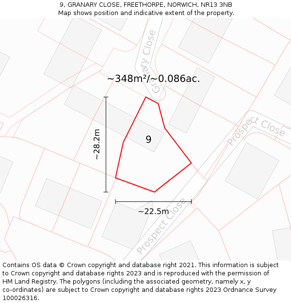 9, GRANARY CLOSE, FREETHORPE, NORWICH, NR13 3NB: Plot and title map