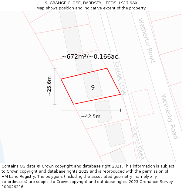 9, GRANGE CLOSE, BARDSEY, LEEDS, LS17 9AX: Plot and title map
