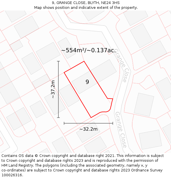 9, GRANGE CLOSE, BLYTH, NE24 3HS: Plot and title map