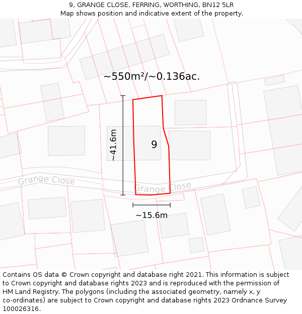 9, GRANGE CLOSE, FERRING, WORTHING, BN12 5LR: Plot and title map