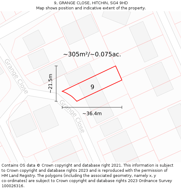 9, GRANGE CLOSE, HITCHIN, SG4 9HD: Plot and title map
