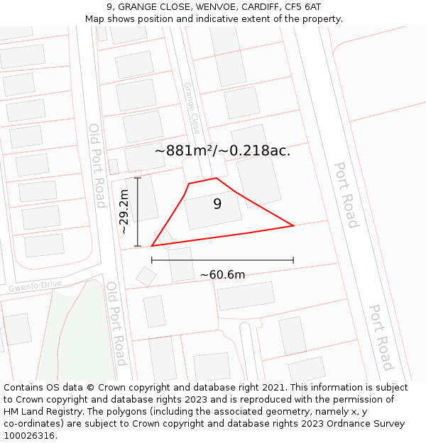 9, GRANGE CLOSE, WENVOE, CARDIFF, CF5 6AT: Plot and title map
