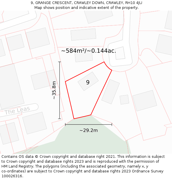 9, GRANGE CRESCENT, CRAWLEY DOWN, CRAWLEY, RH10 4JU: Plot and title map