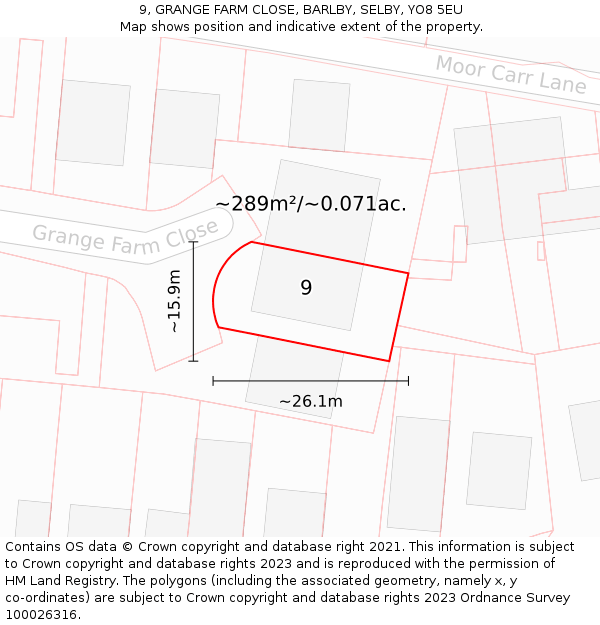 9, GRANGE FARM CLOSE, BARLBY, SELBY, YO8 5EU: Plot and title map