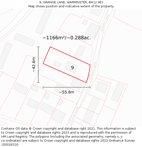 9, GRANGE LANE, WARMINSTER, BA12 9EY: Plot and title map
