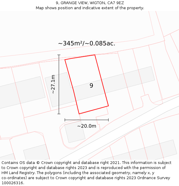 9, GRANGE VIEW, WIGTON, CA7 9EZ: Plot and title map