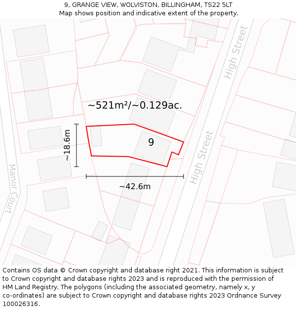 9, GRANGE VIEW, WOLVISTON, BILLINGHAM, TS22 5LT: Plot and title map