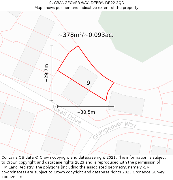 9, GRANGEOVER WAY, DERBY, DE22 3QD: Plot and title map