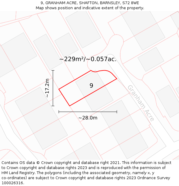 9, GRANHAM ACRE, SHAFTON, BARNSLEY, S72 8WE: Plot and title map