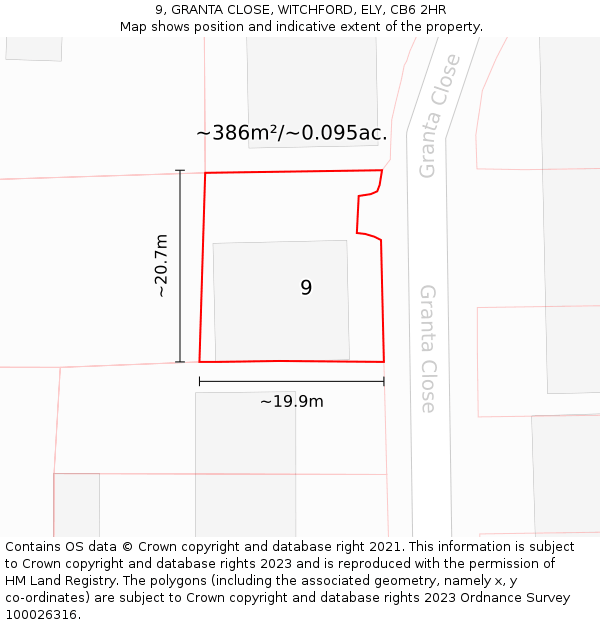 9, GRANTA CLOSE, WITCHFORD, ELY, CB6 2HR: Plot and title map