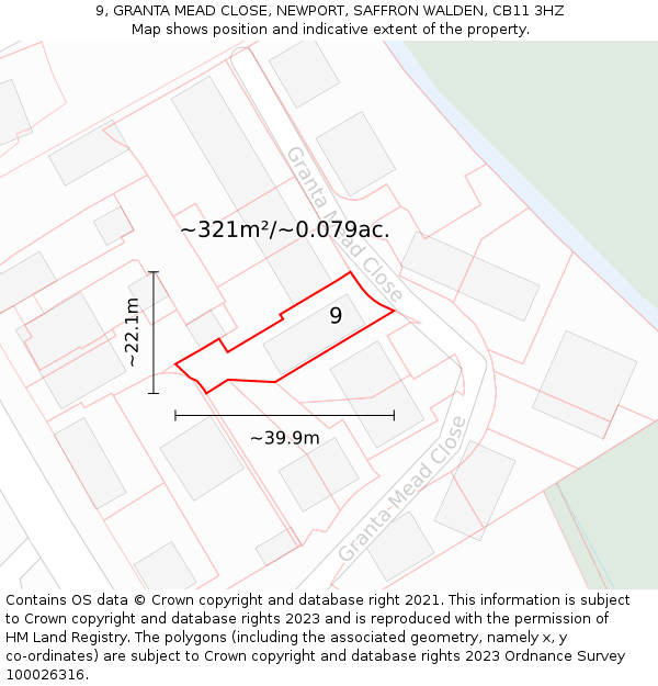 9, GRANTA MEAD CLOSE, NEWPORT, SAFFRON WALDEN, CB11 3HZ: Plot and title map