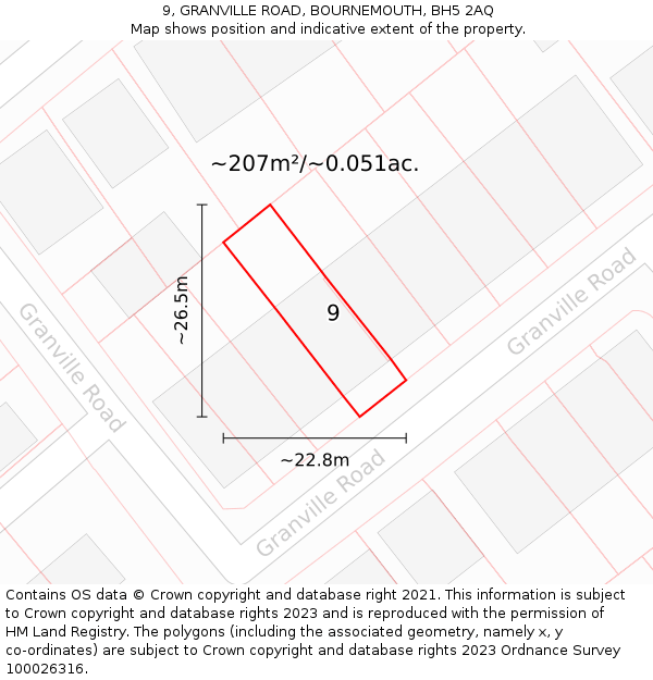 9, GRANVILLE ROAD, BOURNEMOUTH, BH5 2AQ: Plot and title map