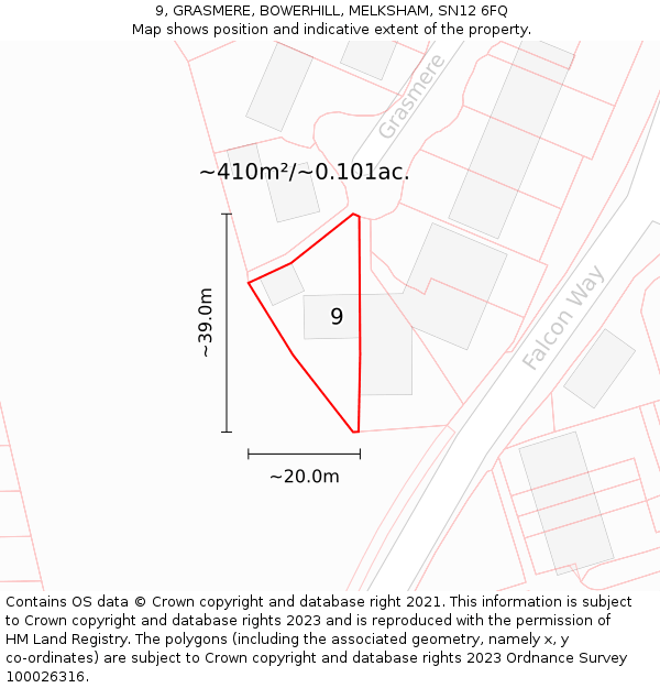 9, GRASMERE, BOWERHILL, MELKSHAM, SN12 6FQ: Plot and title map