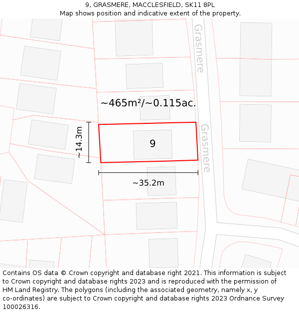 9, GRASMERE, MACCLESFIELD, SK11 8PL: Plot and title map
