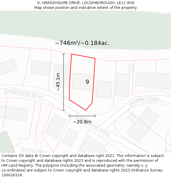 9, GRASSHOLME DRIVE, LOUGHBOROUGH, LE11 4NS: Plot and title map