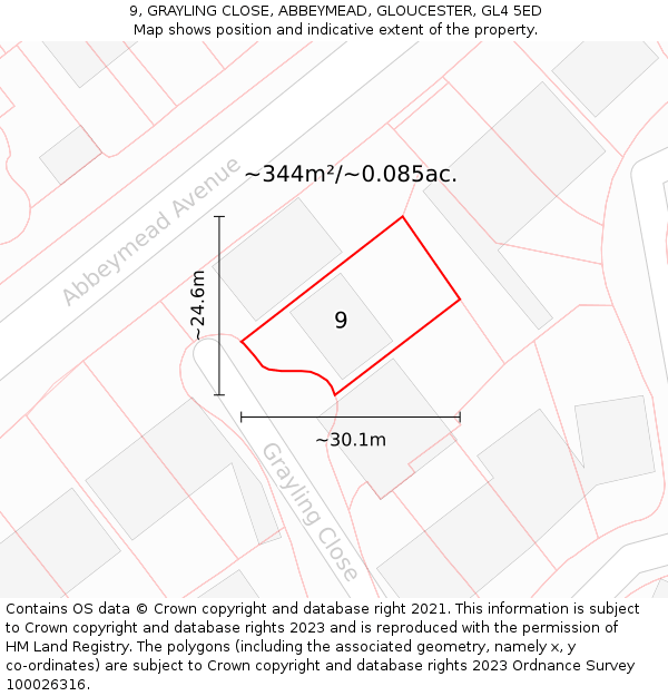 9, GRAYLING CLOSE, ABBEYMEAD, GLOUCESTER, GL4 5ED: Plot and title map