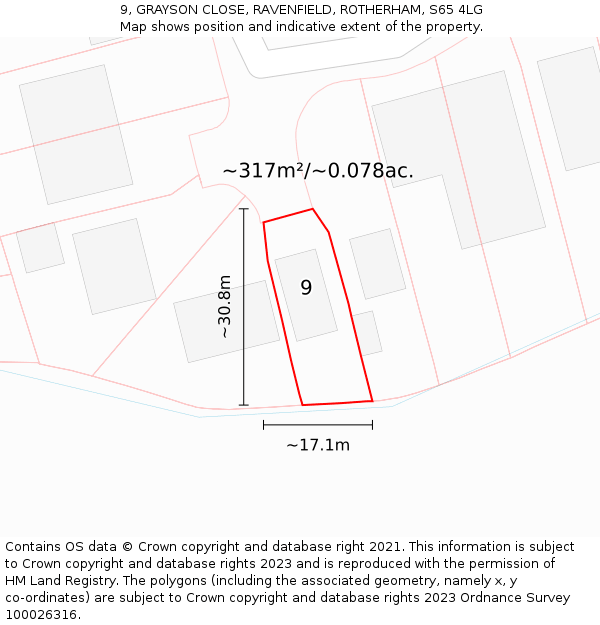 9, GRAYSON CLOSE, RAVENFIELD, ROTHERHAM, S65 4LG: Plot and title map