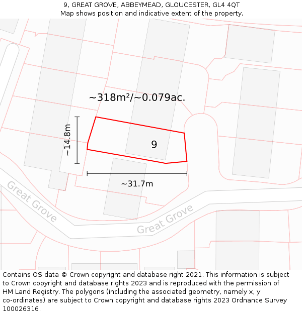 9, GREAT GROVE, ABBEYMEAD, GLOUCESTER, GL4 4QT: Plot and title map