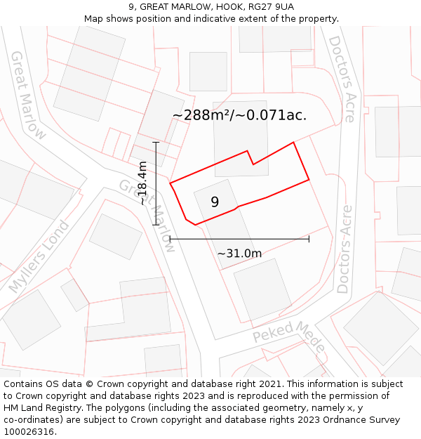 9, GREAT MARLOW, HOOK, RG27 9UA: Plot and title map