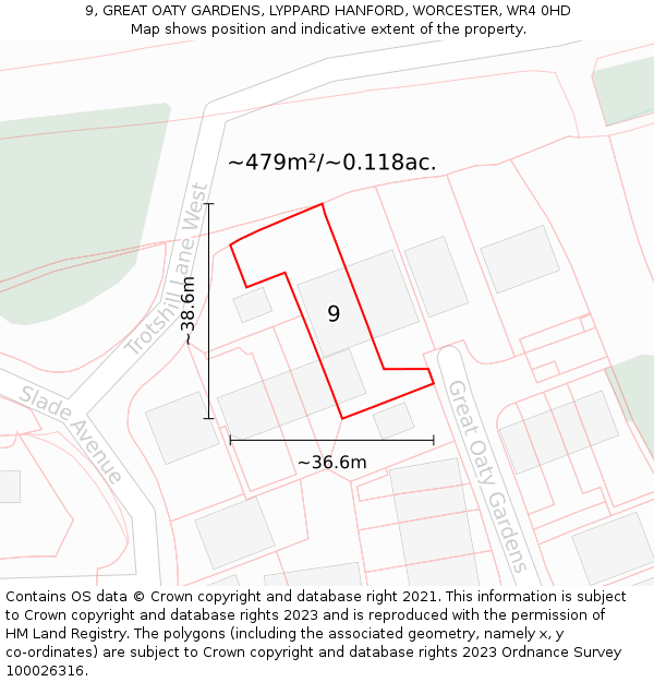 9, GREAT OATY GARDENS, LYPPARD HANFORD, WORCESTER, WR4 0HD: Plot and title map