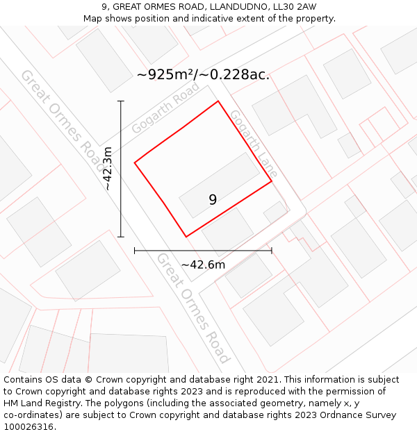 9, GREAT ORMES ROAD, LLANDUDNO, LL30 2AW: Plot and title map