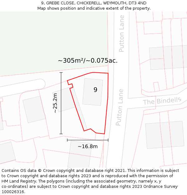 9, GREBE CLOSE, CHICKERELL, WEYMOUTH, DT3 4ND: Plot and title map