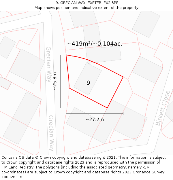 9, GRECIAN WAY, EXETER, EX2 5PF: Plot and title map
