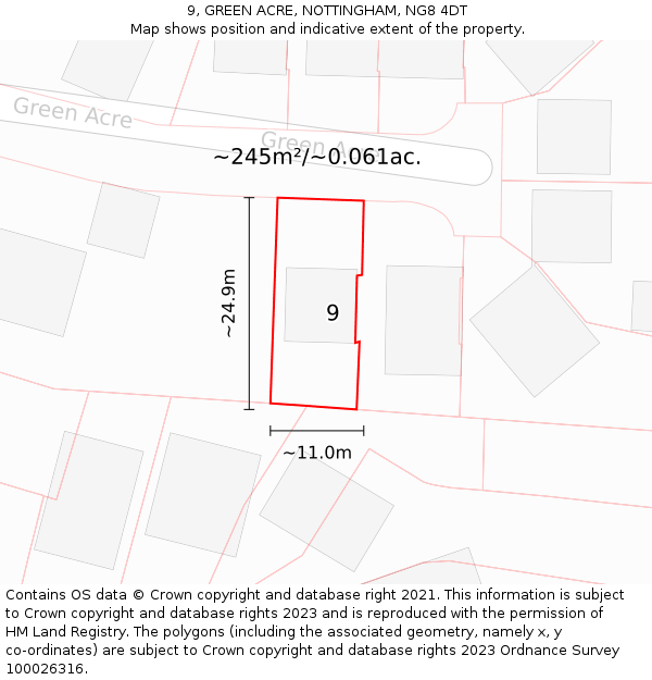 9, GREEN ACRE, NOTTINGHAM, NG8 4DT: Plot and title map