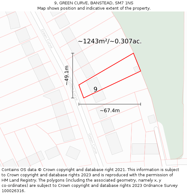 9, GREEN CURVE, BANSTEAD, SM7 1NS: Plot and title map