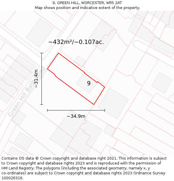 9, GREEN HILL, WORCESTER, WR5 2AT: Plot and title map