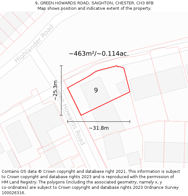 9, GREEN HOWARDS ROAD, SAIGHTON, CHESTER, CH3 6FB: Plot and title map