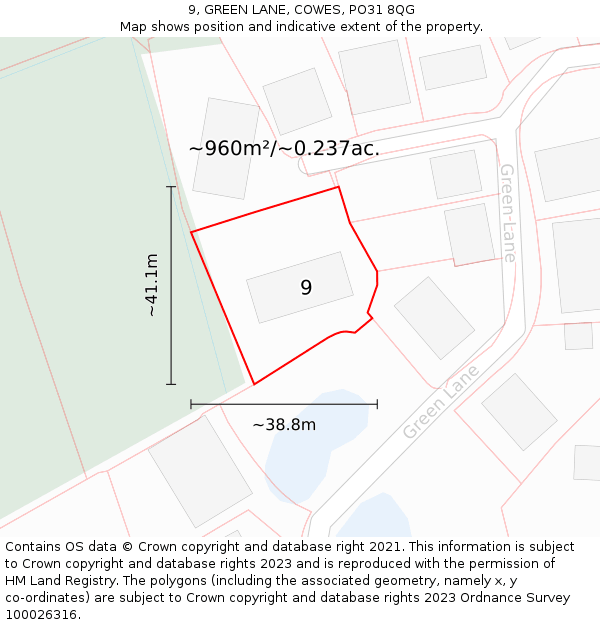 9, GREEN LANE, COWES, PO31 8QG: Plot and title map