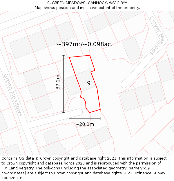 9, GREEN MEADOWS, CANNOCK, WS12 3YA: Plot and title map