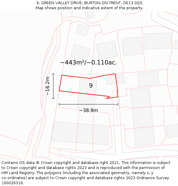 9, GREEN VALLEY DRIVE, BURTON-ON-TRENT, DE13 0QS: Plot and title map