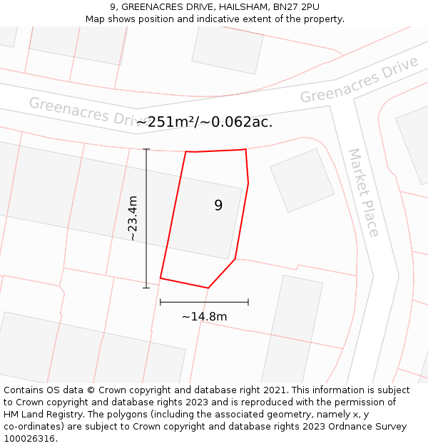 9, GREENACRES DRIVE, HAILSHAM, BN27 2PU: Plot and title map
