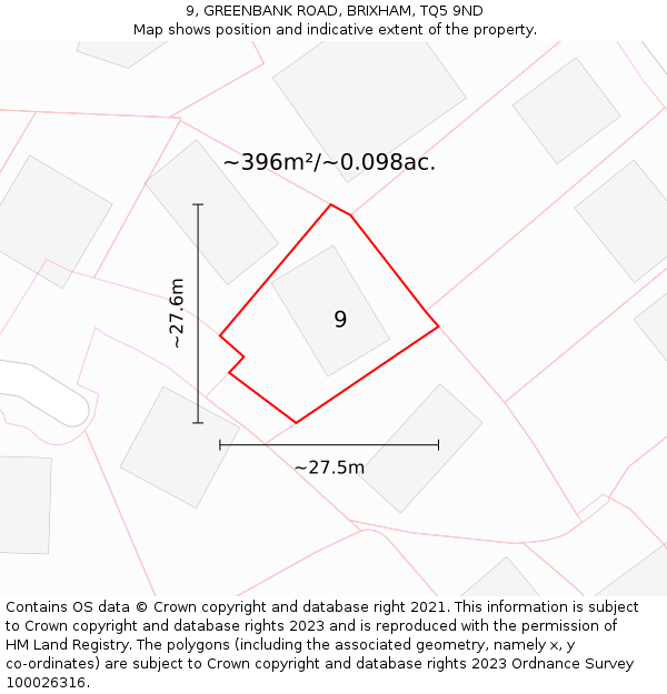 9, GREENBANK ROAD, BRIXHAM, TQ5 9ND: Plot and title map