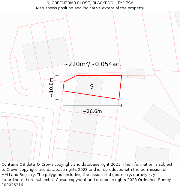 9, GREENBRIAR CLOSE, BLACKPOOL, FY3 7SA: Plot and title map