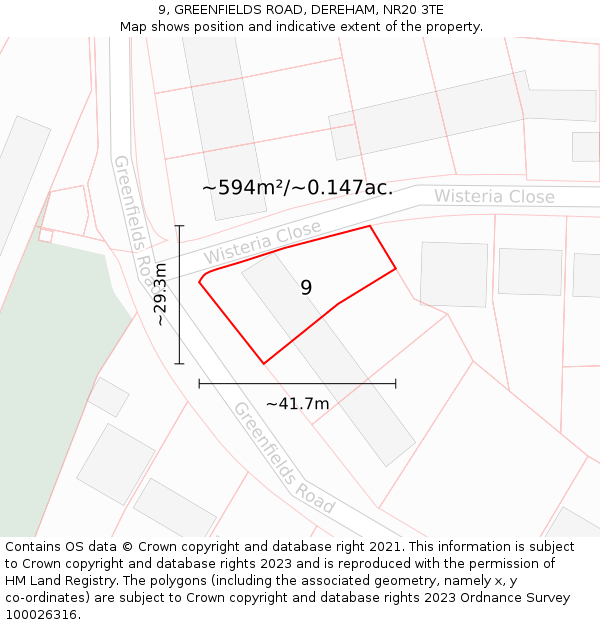 9, GREENFIELDS ROAD, DEREHAM, NR20 3TE: Plot and title map