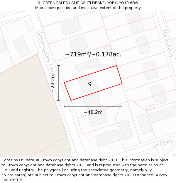 9, GREENGALES LANE, WHELDRAKE, YORK, YO19 6BW: Plot and title map