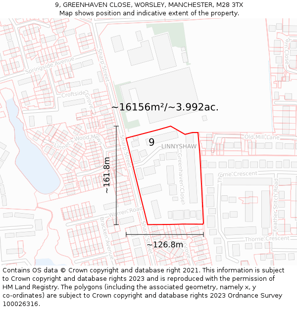9, GREENHAVEN CLOSE, WORSLEY, MANCHESTER, M28 3TX: Plot and title map