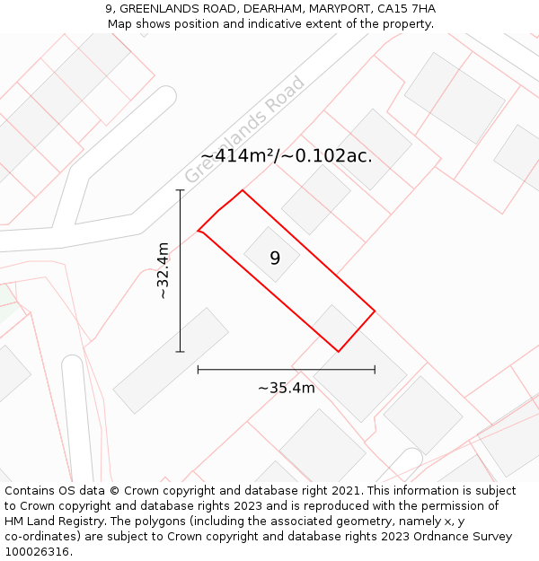 9, GREENLANDS ROAD, DEARHAM, MARYPORT, CA15 7HA: Plot and title map