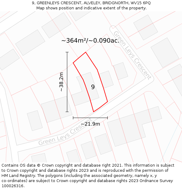 9, GREENLEYS CRESCENT, ALVELEY, BRIDGNORTH, WV15 6PQ: Plot and title map